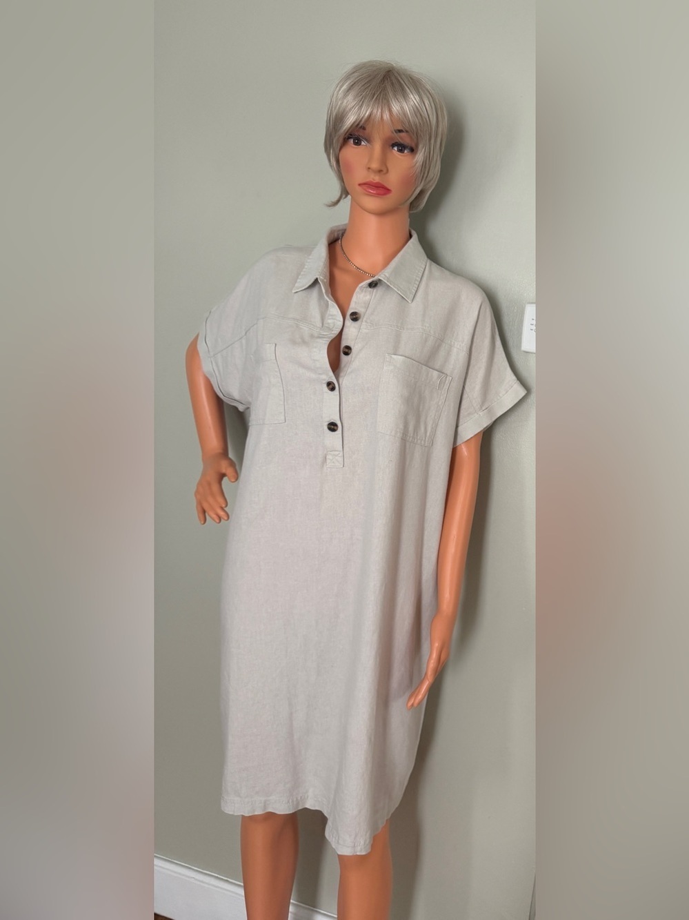 Sonoma Beige Short-Sleeve Button-Front Casual Shirt